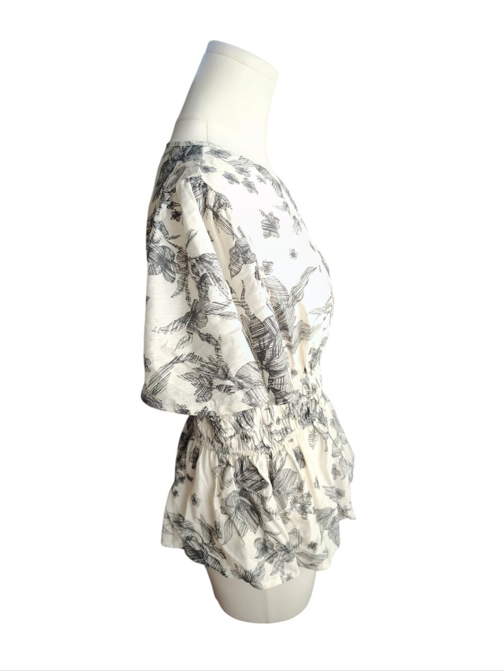 Mine Anthropologie White Summer Lightweight Black Toile Floral Blouse Size Large - Picture 2 of 11